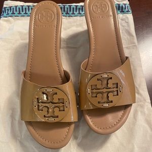 Tory Burch wedge mule sandals brown